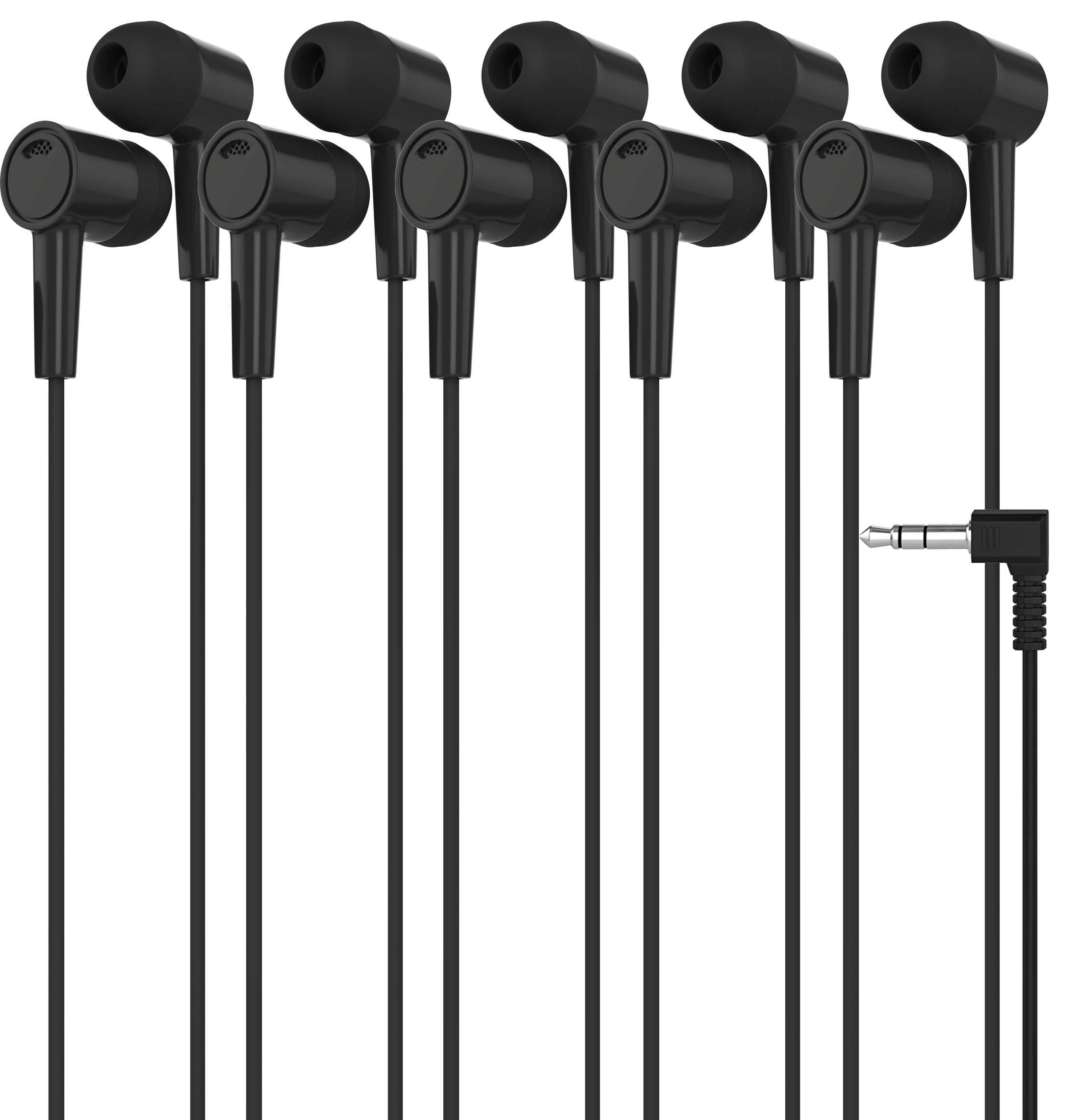 Maeline Bulk Earbuds 5 Pack Black in-Ear Stereo Headphones for School Classroom, Library, Travel, Gym 3.5mm Jack, Tangle-Free Wired Earphones for MP3, Phones, Computer and Laptops