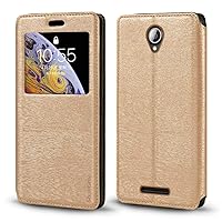 Lenovo A5000 Case, Wood Grain Leather Case with Card Holder and Window, Magnetic Flip Cover for Lenovo A5000
