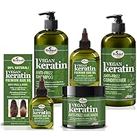 Difeel Vegan Keratin Anti-Frizz Hair Care 5-PC Set - Vegan Shampoo, Vegan Conditioner, Vegan Hair Oils and Vegan Hair Mask