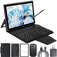 2 in 1 Tablet 10 inch, Android 12 Tablets with Keyboard, 10GB RAM 64GB ROM 1TB Expandable Tablet PC, IPS Screen, 2+8MP HD Camera, WiFi, BT 5.0, Google Certified Tableta, Black