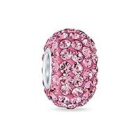 Bling Jewelry Solid Color Pave Crystal Spacer Bead Charm For Women Teen Fits European Charm Bracelet .925 Sterling Silver Core