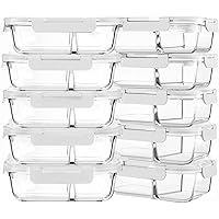 M MCIRCO [10-Pack,22 Oz Glass Meal Prep Containers 2 Compartments, Airtight Glass Lunch Bento Boxes with Lids, Glass Food Storage Containers, Microwave, Oven, Freezer and Dishwasher Friendly, White
