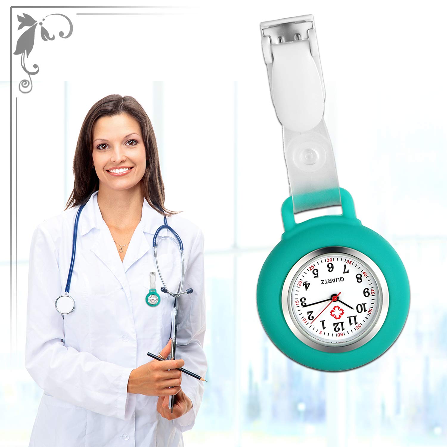 Avaner Nurse Watch Snap Lapel Watch Hanging Fob Watch with Silicone Cover for Nurses Doctors (7 Colors)