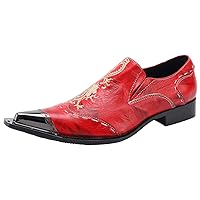 Mens Western Pointed Toe Leather Dress Dragon Loafers Metal Tip Slip-On Fashion Wedding Shoes