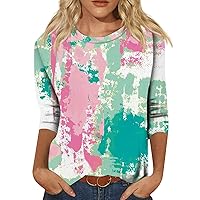 Dress Shirts for Women,Womens 3/4 Sleeve Tops Crew Neck Casual Print Graphic Shirt Plus Size Tops for Women