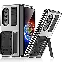 Case Forsamsung Galaxy Z Fold 4, Dust-Proof Anti-Fingerprint Metal Case with Kickstand Heavy Duty Protective Military Grade Shockproof,Silver