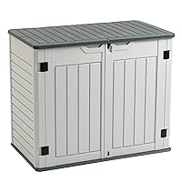Resin Outdoor Storage Shed, All-Weather Horizontal Tool Shed w/o Shelf, Multi-Opening Door, Reinforced Floor, Lockable, 35 Cu.ft Capacity for Bike, Garbage Cans, Lawn Mower, Garden Tools