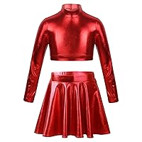 Girls Sparkly Metallic Hip Hop Jazz Dance Dress Outfits Ballet Dance Top with Pleated Skirt Latin Dance Costume
