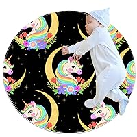 Round Rug Moon Unicorn Baby Play Gym Mat Playmat Activity Gym Floor Mat for Toddler Kids Soft Sleeping Mat 31.5x31.5 inches