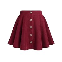 Girls Corduroy Skirt with Lining Shorts and Pockets Button Flared Elastic Waist Skirts