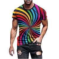 Men's T-Shirt Novelty 3D Rainbow Psychedelic Colorful The Eye of God Graphic Tops Short Sleeves Crewneck Blouse Tees