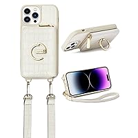 CUSTYPE for iPhone 14 Pro Case Wallet with Card Holder for Women, Crossbody Zipper Case with Strap Wrist, Protective Leather Case Purse with Ring for Apple iPhone 14 Pro, 6.1inch, White