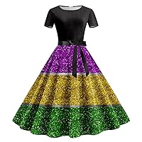 XJYIOEWT Spring Dresses for Women 2024 Short Sleeve,Women Print Short Sleeve 1950s Evening Party Prom Dress Casual Dress
