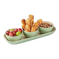 Restaurantware - Bambuddha Snack Bowls With Serving Tray, 10 Heavy-duty Round Bowls Set - Sustainable, Reusable, Green Bamboo Bowls With Serving Platter, 3-Piece Set, For Serving Assortments