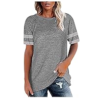Womens Plain Tops Loose Fit Long Blouses for Women Short Sleeve Crewneck Summer Fall Shirt 2024 Trendy