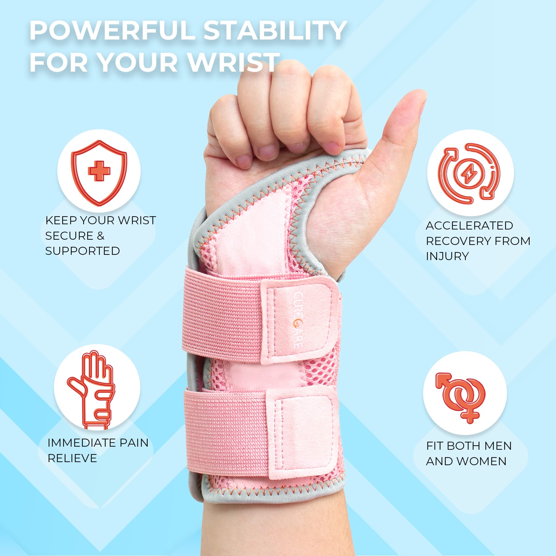 New Updated Carpal Tunnel Wrist Brace, Breathable Wrist Splint for Men & Women, Wrist Brace Night Support with 2 Adjustable Straps, Hand Brace for Tendonitis, Arthritis (Right Hand-Pink, S/M)