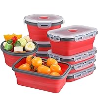 8 Pcs Collapsible Food Storage Containers Silicone Dishwasher Lunch Containers Includes 4 Pcs Round and 4 Pcs Rectangular Lunch Boxes for Lunch School Office Trip (Red)