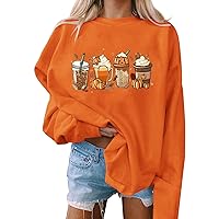 Thanksgiving Sweatshirt Women Pumpkin Coffee Graphic Sweatshirts Cute Halloween Shirts Fall Crewneck Sweatshirt