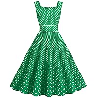 Wellwits Women's Strap Sundress Polka Dots Simple Elegant 1950s Vintage Dress