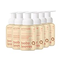 ATTITUDE 2-in-1 Hair and Body Foaming Baby Wash, EWG Verified Shampoo Soap, Dermatologically Tested, Made with Naturally Derived Ingredients, Vegan, Pear Nectar, 10 Fl Oz (Pack of 6)