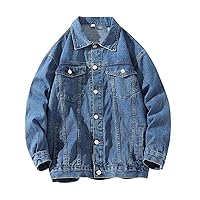 Mens Jacket Plus Size Lightweight Cotton Shirt Jacket Lapel Button Down Canvas Trucker Jacket Coat With Pockets