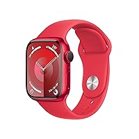 Apple Watch Series 9 [GPS 41mm] Smartwatch with (Product) RED Aluminum Case with (Product) RED Sport Band S/M. Fitness Tracker, Blood Oxygen & ECG Apps, Always-On Retina Display