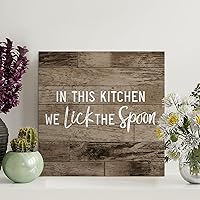 LITTLEGROVE SEEDS Rustic Wooden Pallet Sign In This Kitchen We Lick The Spoon Wood Signs 12x12in Farmhouse Wooden Signs Family Wall Art Decor Wall Hanger for Home Bedroom Living Room Wedding Gifts