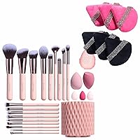 BS-MALL Makeup Brushes Premium Synthetic Foundation Powder Concealers Eye Shadows 18 Pcs Brush Set with 5 sponge & Holder Sponge Case & Triangle Powder Puff