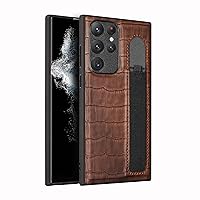 Case for Samsung Galaxy S22/S22 Plus/S22 Ultra, Classic Crocodile Pattern Premium Genuine Leather Slim Phone Case with Pen Slot Shockproof Protective Cover,S22,Brown