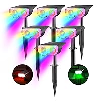 Consciot Solar Spot Lights Outdoor, Halloween Decorations 16 LEDs IP67 Waterproof Color Changing Solar Outdoor Lights, 8 Colors, 2-in-1 Adjustable Wall Lights for Garden Yard Pathway, 6 Pack(RGB)