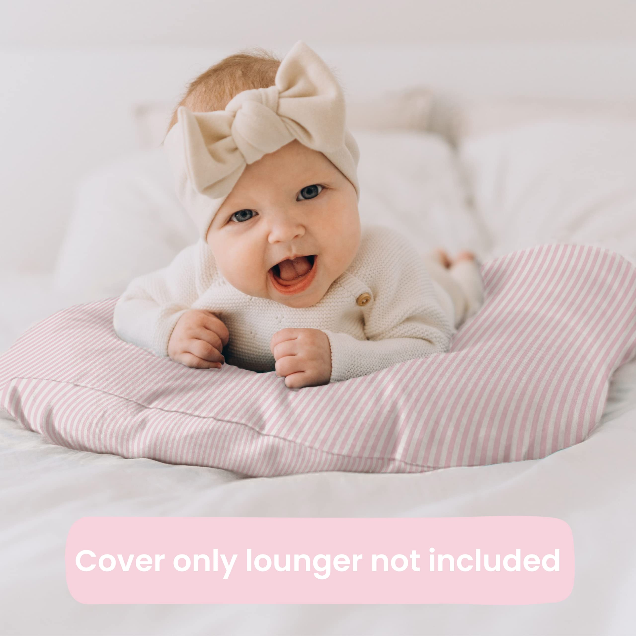 Max&So Baby Lounger Cover for Newborn - Infant Lounger Pillow Cover with Removable, Snug-Fitting Design - Ultra-Soft Cotton Cover for Newborn Lounger Pillow - Pink and Stripe Pink - Cover Only