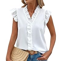 Womens Tops, Button Up for Women Peplum Summer Outfits Shirts Satin Down Sleeveless Women's Ruffle T Shirt, S, XL