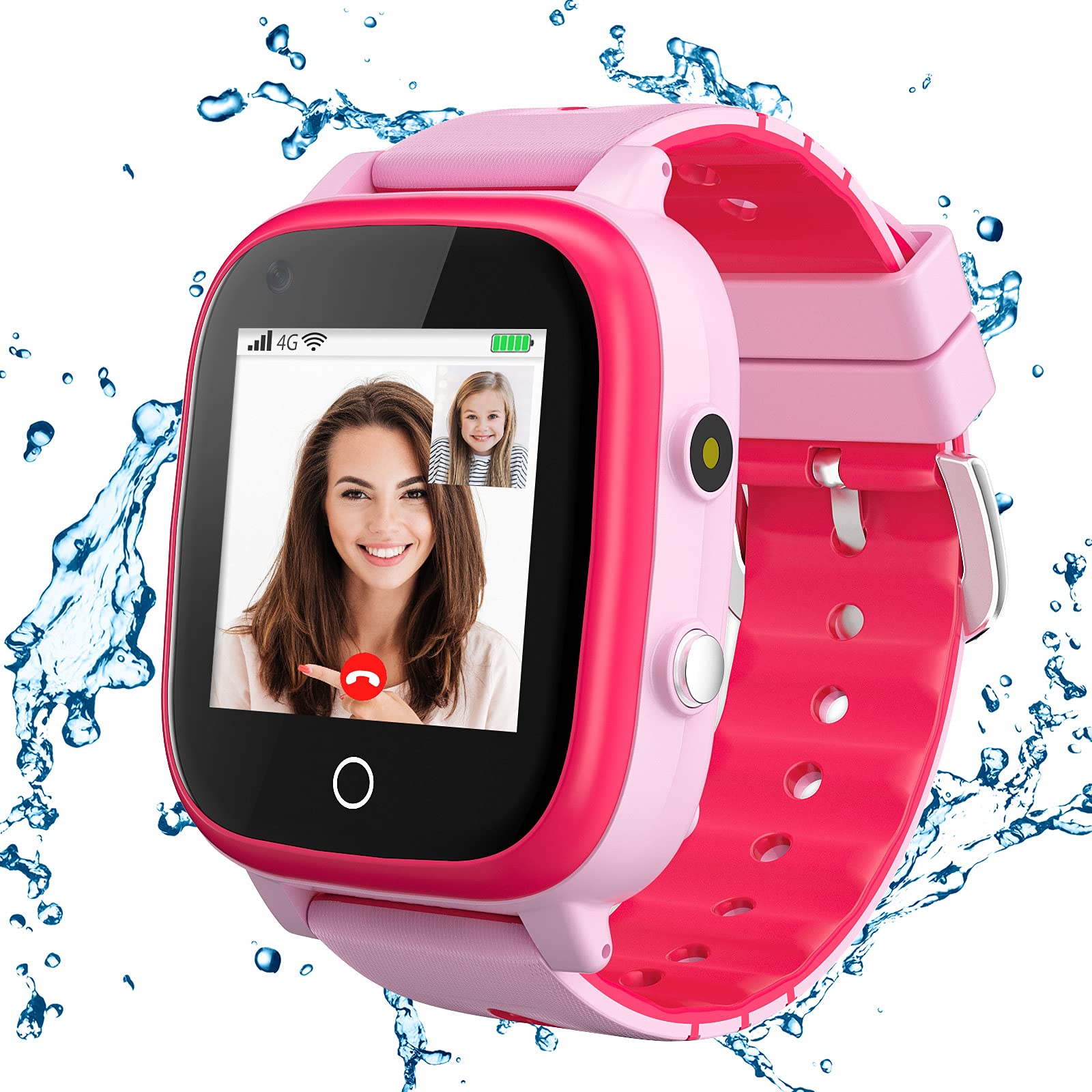 cjc 4G Kids Smart Watch, Smartwatch with GPS Tracker SOS Camera Voice & Video Call, HD Touch Screen Kid Watch Phone, Birthday for Age 3-15 Boys Girls (Red)