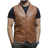 Mens Leather Waistcoat Genuine Lambskin Vest (Tan, XXL)