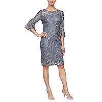 Alex Evenings Women's Short Shift Dress W/Bell Sleeves (Petite and Regular Sizes)