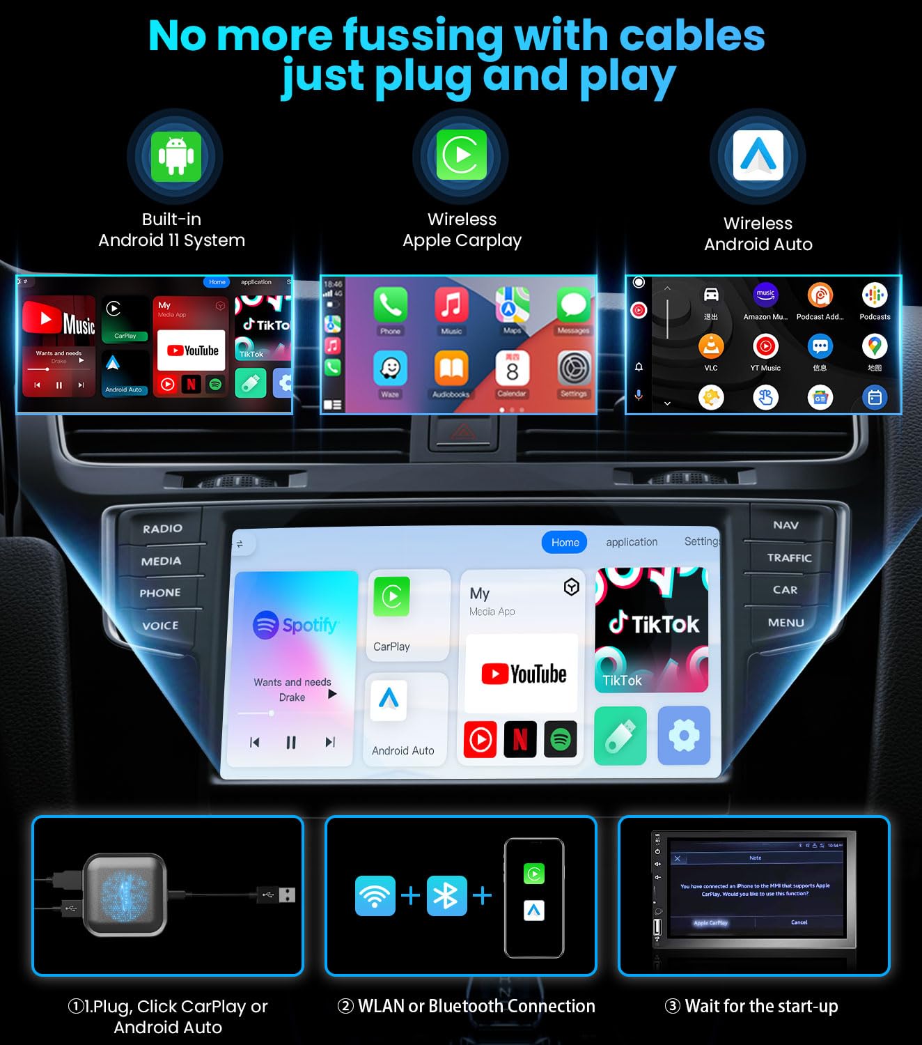 Buy TIMEKNOW Wireless Carplay Magic Box Adapter with Netflix   Tiktok, Upgrade LED Wireless Android Auto Adapter HDMI Dongle for Phone to  Miracast/Stream Media to Car/TV, for OEM Wired CarPlay Car