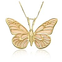 Gold Plated 925 Sterling Silver Large Butterfly Necklace for Women Colorful Handmade Polymer Clay Pendant Handcrafted Jewelry, 16.5