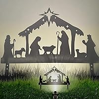 Metal Nativity Scene Yard Sign, 1 Set Iron Art Nativity Sets Silhouette Stake, Christmas Garden Landscape Decorations for Yard Lawn Home (41x25cm)