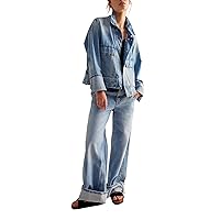 Free People Suzy Denim Jacket for Women - Cotton Construction - Oversized & Boxy Fit - Button Snap Closure