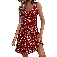 Summer Dresses 2024 Floral Dress for Women 2024 Summer Vintage Casual Trendy Beach Slim Fit with Sleeveless V Neck Tank Dresses Wine Small