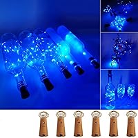 Wine Bottle Lights with Cork 20 LED Copper Wire String Lights, Pack of 6 Battery Operated Starry String Led Lights for Bottles DIY Christmas Wedding Party Decoration (Blue)