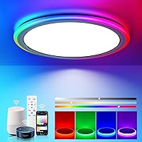 BLNAN Smart RGB LED Flush Mount Ceiling Light, 13 Inch 24W Dimmable Color Changing Wired Lamp Fixture with Remote Control, Works with Alexa Google Home Tuya App for Bedroom Living Kids Room Party