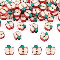 50PCS Handmade Polymer Clay Beads Apple Slice Shape Loose Beads Fruit Theme Spacer Beads for DIY Bracelet Necklace Earring Charm Jewelry Making Hole 1.6mm