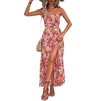 Dresses for Women Women's Dress Allover Floral Print One Shoulder Split Thigh Dress Dresses