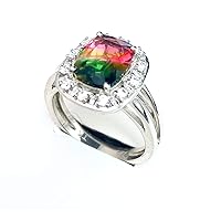 R6310W New Water Melon Color Mt St Helens Helenite Cushion Cut 7x9mm 2,5ct Sterling Silver Ring