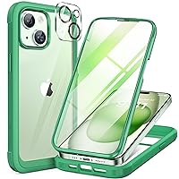 Miracase Glass Series Designed for iPhone 15 Plus Case 6.7',Full-Body Military Drop Proof 15 Plus Phone Case Cover with Built-in 9H Tempered Glass Screen Protector,Green