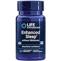 Life Extension Enhanced Sleep Without Melatonin, ashwagandha, amla, Casein Milk peptides, melatonin-Free Supplement for Sleep & Stress Support, Gluten-Free, Non-GMO, Vegetarian, 30 Capsules