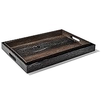 American Atelier Set of 2 Walnut Wood Finish Rectangular Serving Tray with Handles- Indoor & Outdoor Platter for Home Entertaining, Cocktail Hour, Snacks, Barware, Perfume (Large 19x14, Small 18x12)