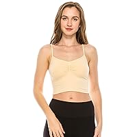 Kurve American Made Women’s Cami Tank Top – Sleeveless Crop Ruched Sports Bra Basic Stretch Camisole Yoga Workout Active