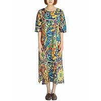 Women's Casual Loose Summer Spring Soft Printed Cotton Linen Maxi Long Dress